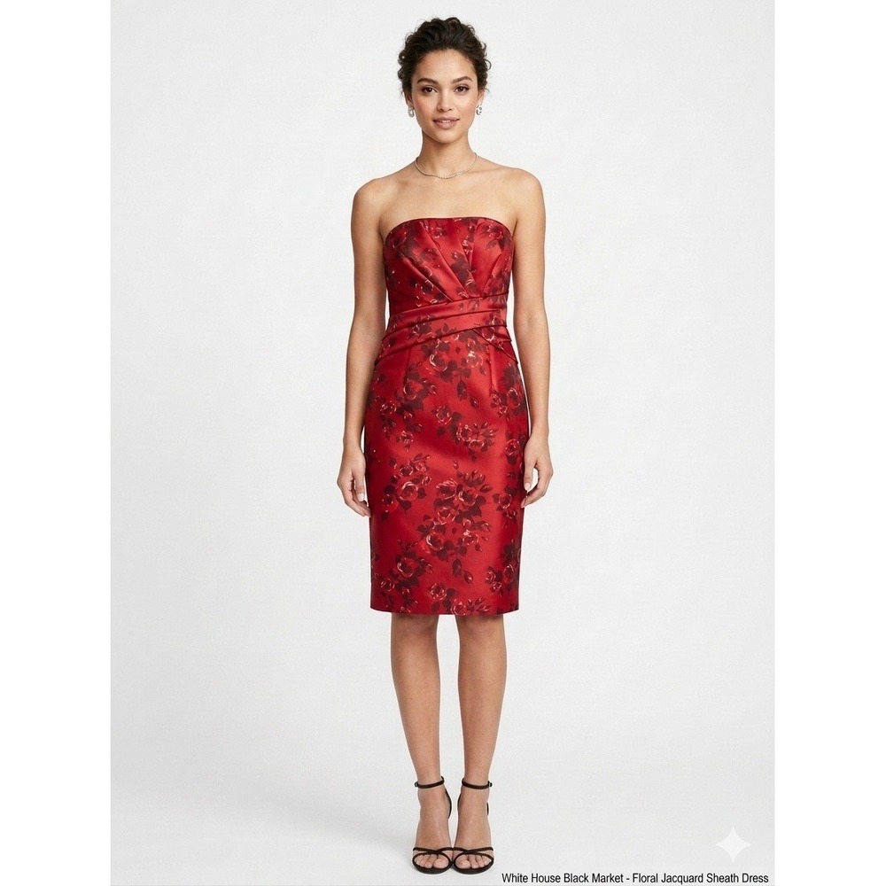 NWT White House Black Market Strapless Floral Cocktail Dress Red Size 6 Midi New